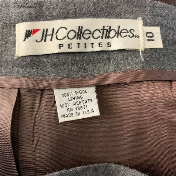 Vintage Wool Midi Pencil Skirt 10 Grey Lined Front Slit Button Zip Belt Loops - Picture 5 of 6